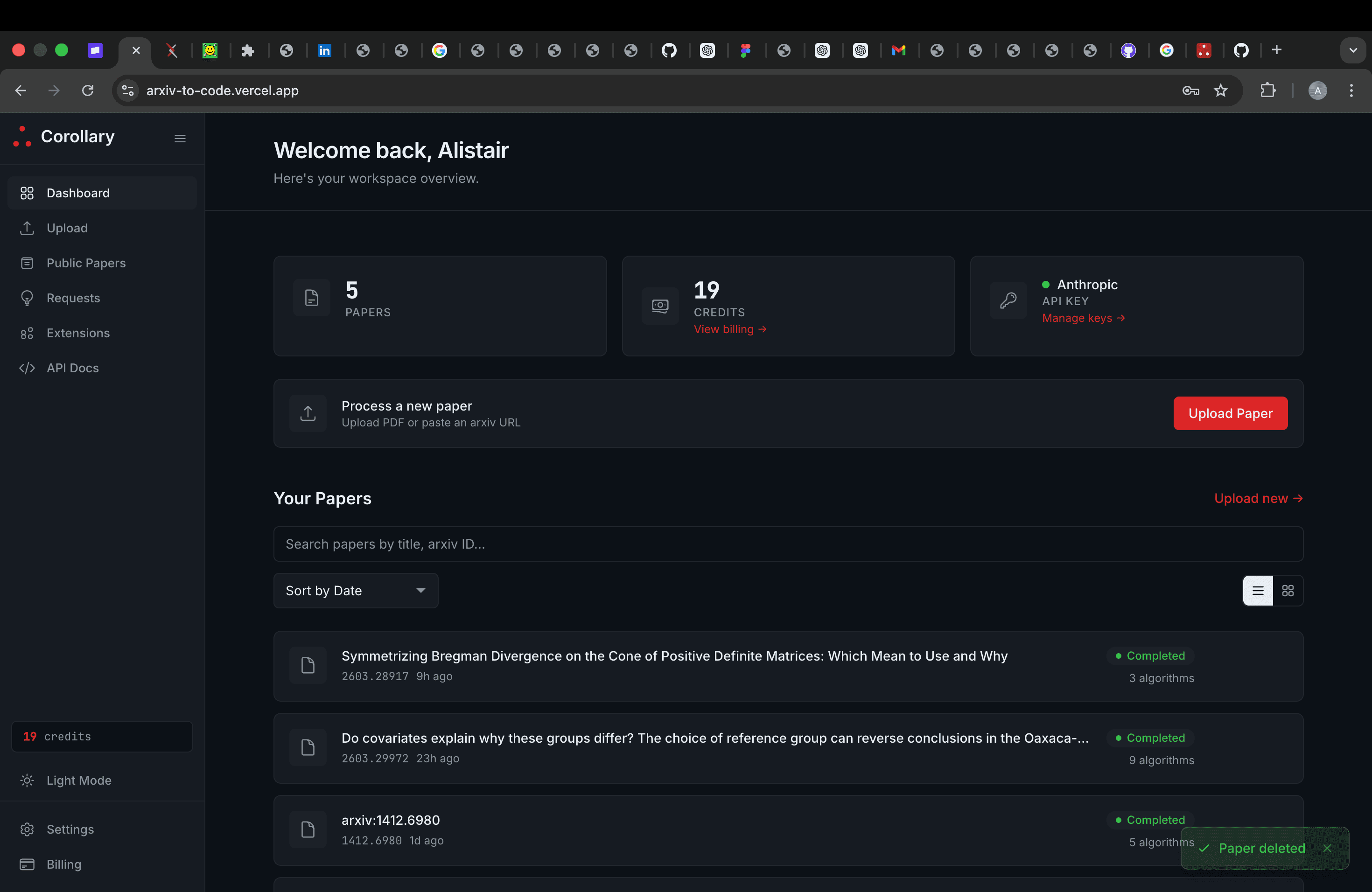 Corollary dashboard screenshot
